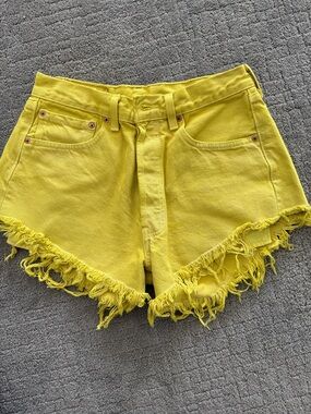 Levi's Sunburst Yellow Frayed Hem Denim Shorts